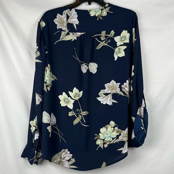 New York & Company Floral Blouse - Navy and White - Picture 2 of 9